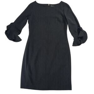 Karl Lagerfeld Paris Pinstripe Sheath Dress Ruffle Bell Sleeve Black Women’s 10